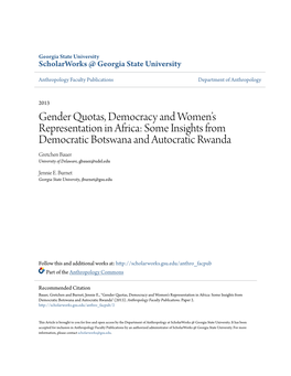 Gender Quotas, Democracy and Womenâ•Žs Representation in Africa