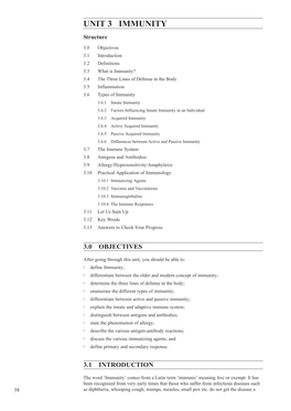 UNIT 3 IMMUNITY Structure