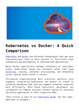 Kubernetes Vs Docker: a Quick Comparison