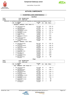 Campionat Catalunya Junior ACTA DEL CAMPEONATO