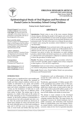 Epidemiological Study of Oral Hygiene and Prevalence of Dental Caries in Secondary School Going Children
