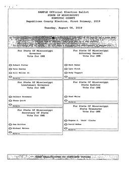 SAMPLE Official Election Ballot STATE of MISSISSIPPI PONTOTOC COUNTY Republican County Election, First Primary, 2019