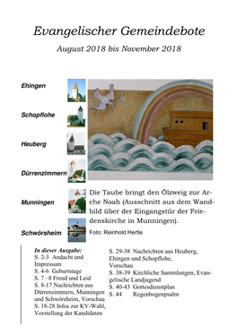 Evangelischer Gemeindebote August 2018 Bis November 2018