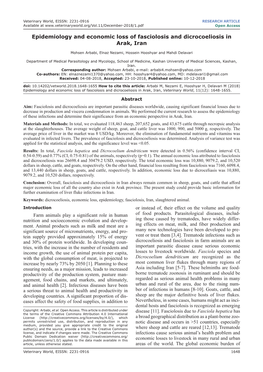 Epidemiology and Economic Loss of Fasciolosis and Dicrocoeliosis in Arak, Iran