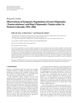 Observations of Sympatric Populations of Least Chipmunks (Tamias Minimus) and Hopi Chipmunks (Tamias Rufus)In Western Colorado, 1995–2006