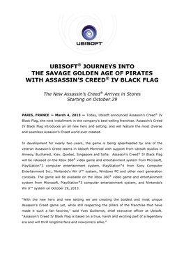 Ubisoft® Journeys Into the Savage Golden Age of Pirates with Assassin’S Creed® Iv Black Flag