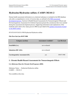 Hydrazine/Hydrazine Sulfate; CASRN 302-01-2