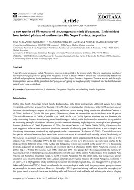 A New Species of Phymaturus of the Patagonicus Clade (Squamata, Liolaemidae) from Isolated Plateau of Southwestern Rio Negro Province, Argentina