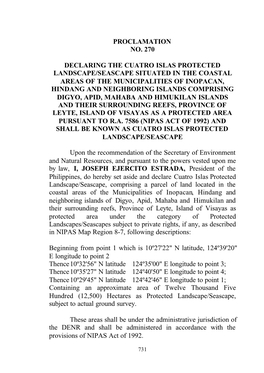 Proclamation No. 270 Declaring the Cuatro Islas