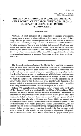 THREE NEW SHRIMPS, and SOME INTERESTING NEW RECORDS of DECAPOD CRUSTACEA from a DEEP-WATER CORAL REEF in the FLORIDA KEYS Robert H