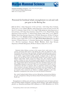 Potential for Bowhead Whale Entanglement in Cod and Crab Pot Gear in the Bering Sea