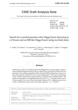 Search for a Neutral Pseudo-Scalar Higgs Boson Decaying to a Z Boson and an SM-Like Higgs Boson Using Tau ﬁnal States