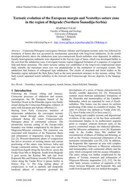 Tectonic Evolution of the European Margin and Neotethys Suture Zone in the Region of Belgrade (Northern Šumadija-Serbia)