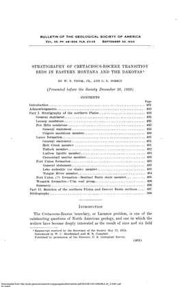 Stratigraphy of Cretaceous-Eocene Transition Beds in Eastern Montana and the Dakotas 1