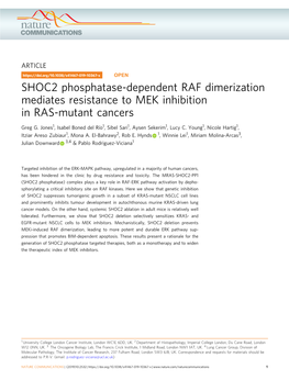 SHOC2 Phosphatase-Dependent RAF Dimerization Mediates Resistance to MEK Inhibition in RAS-Mutant Cancers