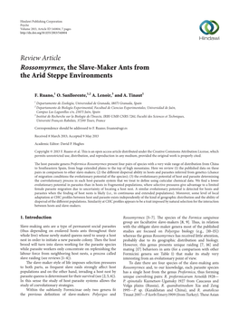 Rossomyrmex, the Slave-Maker Ants from the Arid Steppe Environments