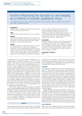 Factors Influencing the Decision to Use Hanging As a Method of Suicide