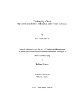The Fragility of Fear: the Contentious Politics of Emotion and Security in Canada