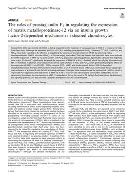 The Roles of Prostaglandin F2 in Regulating the Expression of Matrix Metalloproteinase-12 Via an Insulin Growth Factor-2-Dependent Mechanism in Sheared Chondrocytes