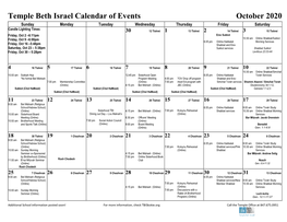 Temple Beth Israel Calendar of Events October 2020