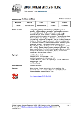 Melilotus Alba Global Invasive Species Database (GISD)