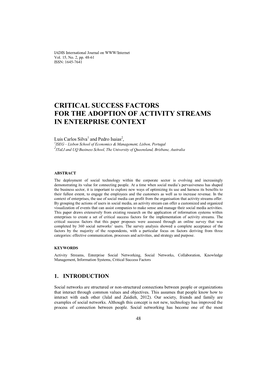 Critical Success Factors for the Adoption of Activity Streams in Enterprise Context