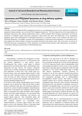 Liposomes and Pegylated Liposomes As Drug Delivery Systems * Marwa Mohamed , Eman Alaaeldin, Amal Hussein, Hatem A