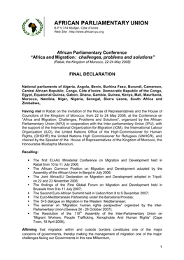 FINAL DECLARATION on Africa and Migration