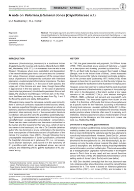 A Note on <I>Valeriana Jatamansi</I> Jones (<I>Caprifoliaceae</I> S.L.)