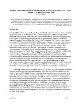Boyhood, Abuse, and Adult Intervention in the 400 Blows (Truffaut 1959), Small Change (Truffaut 1976), and Pellet (Mañas 2000) by Erin Hogan