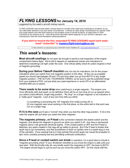 FLYING LESSONS for January 14, 2010 Suggested by This Week’S Aircraft Mishap Reports
