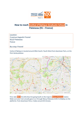 How to Reach Institut D'optique Graduate School in Palaiseau