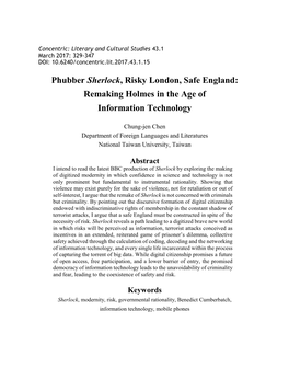 Phubber Sherlock, Risky London, Safe England: Remaking Holmes in the Age of Information Technology