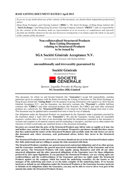 SGA Société Générale Acceptance N.V. Société Générale Pietermaai 15, Willemstad 29, Boulevard Haussmann Curaçao 75009 Paris France