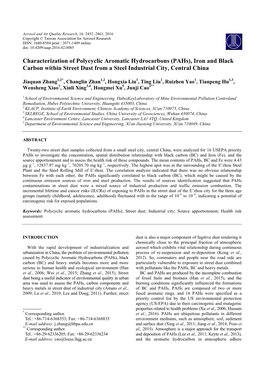 Characterization of Polycyclic Aromatic Hydrocarbons (Pahs), Iron and Black Carbon Within Street Dust from a Steel Industrial City, Central China