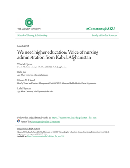 Voice of Nursing Administration from Kabul, Afghanistan Wais M