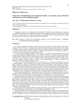 Comparative Morphological and Anatomical Studies on Cucurbita Maxima Duchesne and Lagenaria Siceraria (Molina) Standl