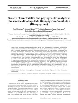 Growth Characteristics and Phylogenetic Analysis of the Marine Dinoflagellate Dinophysis Infundibulus (Dinophyceae)