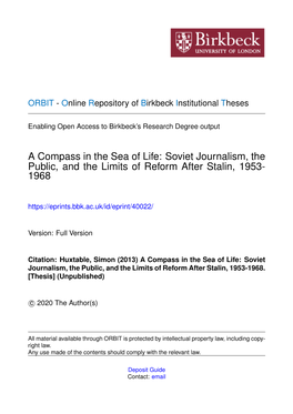 Soviet Journalism, the Public, and the Limits of Reform After Stalin, 1953- 1968