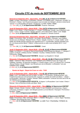 Circuits CTC Du Mois De SEPTEMBRE 2019