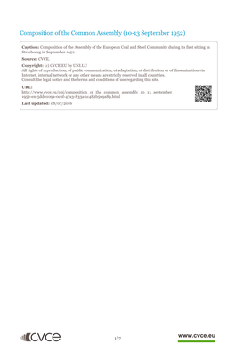 Composition of the Common Assembly (10-13 September 1952)