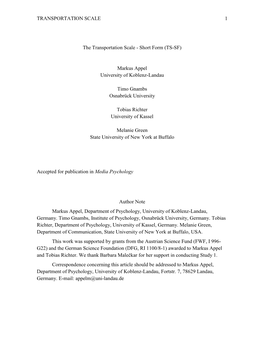 Running Head: TRANSPORTATION SCALE