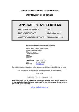 Applications and Decisions 15 October 2014