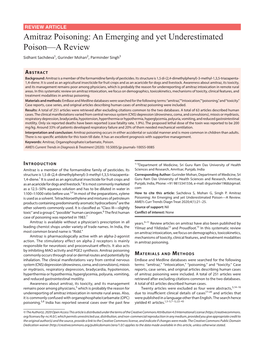 Amitraz Poisoning: an Emerging and Yet Underestimated Poison—A Review Sidhant Sachdeva1, Gurinder Mohan2, Parminder Singh3