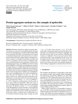 Articles That May Namic Light Scattering Measurements Related the Upper Freez- Account for Cloud Glaciation at Moderate Supercooling