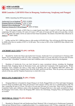 HDB Launches 3,185 BTO Flats in Hougang, Sembawang, Sengkang and Punggol