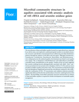 Microbial Community Structure in Aquifers Associated with Arsenic: Analysis of 16S Rrna and Arsenite Oxidase Genes