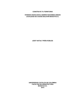 Construye Tu Territorio Vivienda Nueva En El Barrio Naciones Unidas Localidad De Ciudad Bolivar Bogotá D.C. Leidy Nataly Peña