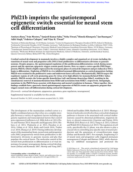 Phf21b Imprints the Spatiotemporal Epigenetic Switch Essential for Neural Stem Cell Differentiation