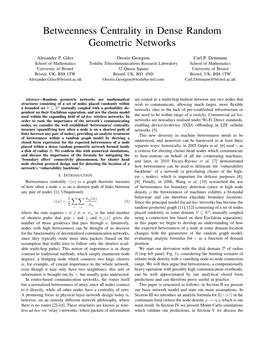 Betweenness Centrality in Dense Random Geometric Networks